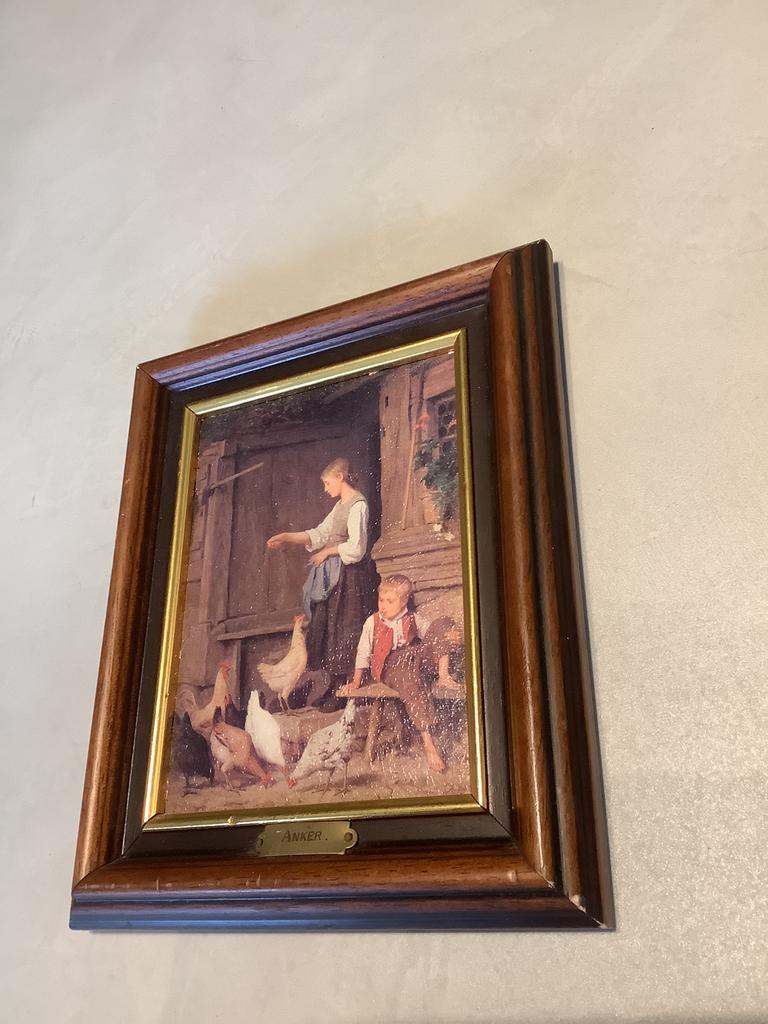 Vintage kader met print van A. Anker - houten lijst, Antiek en Kunst, Ophalen of Verzenden