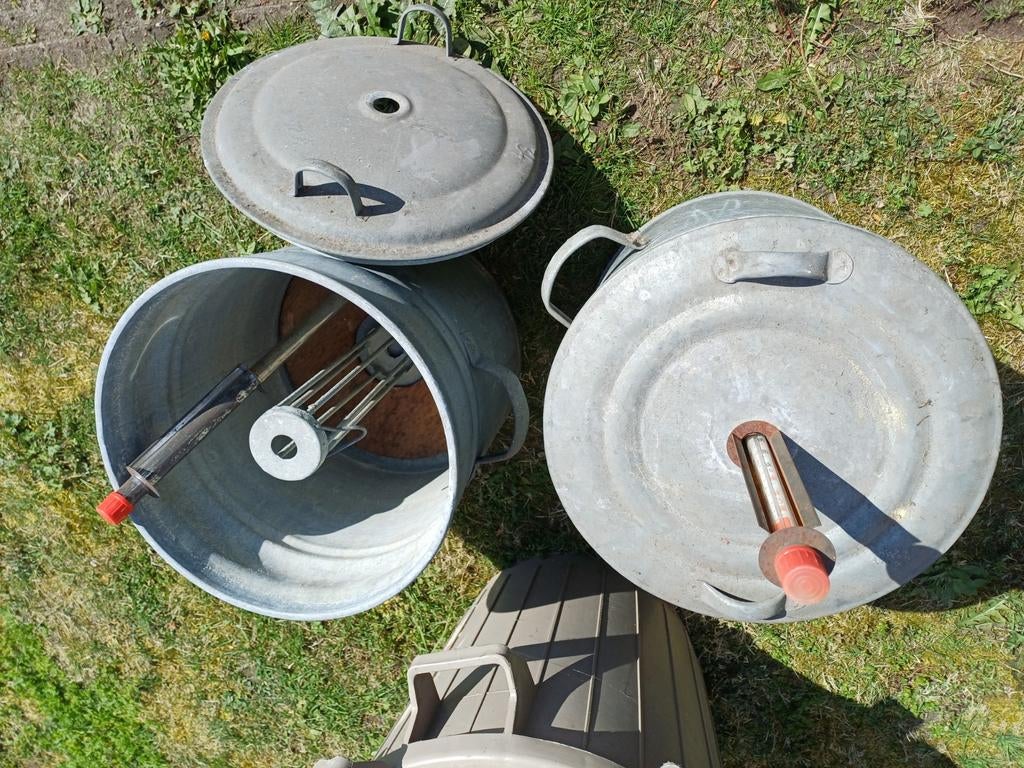 Vintage verzinkte sterliseerketel + thermometer ( 2 stuks ), Huis en Inrichting, Keuken | Potten en Pannen, Ophalen