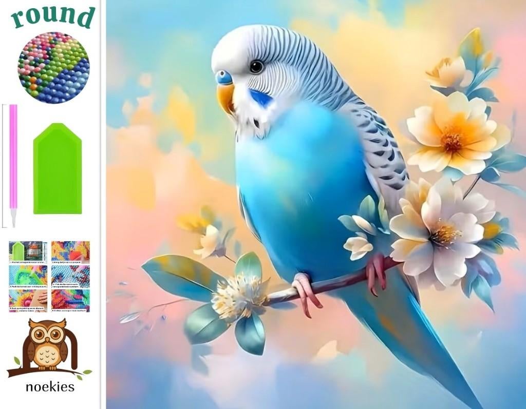 nr 537 Diamond Painting perruche bleue 20x20cm (ronde), Neuf, Bleu, Autocollant, Autres matériaux