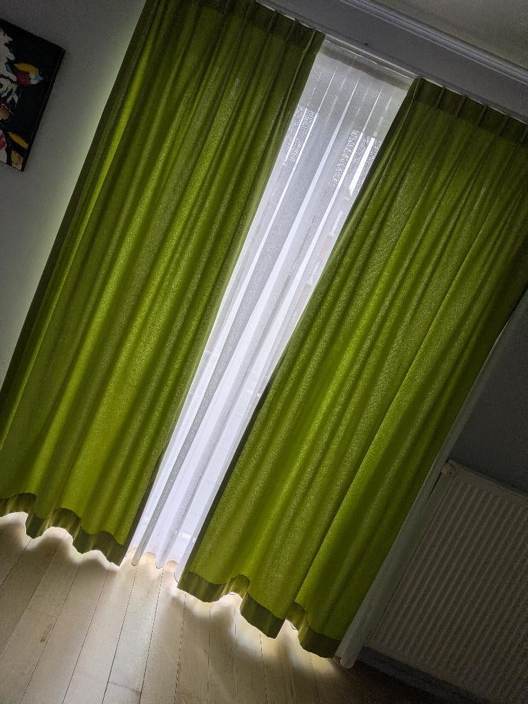 Deux tentures vert anis longue, Huis en Inrichting, Stoffering | Gordijnen en Lamellen, Ophalen, Zo goed als nieuw, Groen