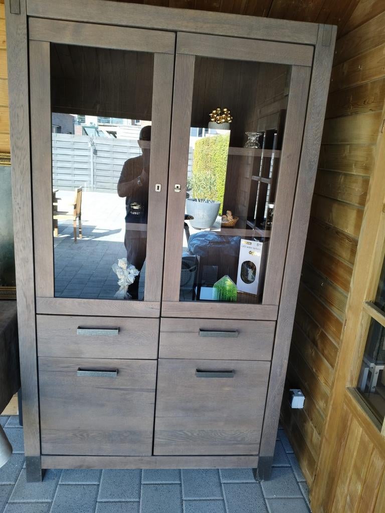 Prachtige massieve vitrinekast (Eikenlook), Huis en Inrichting, Kasten | Vitrinekasten, Ophalen