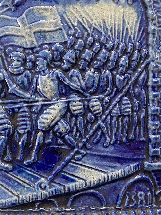 Genummerde antieke pot in blauw WESTERWALD aardewerk, Ophalen