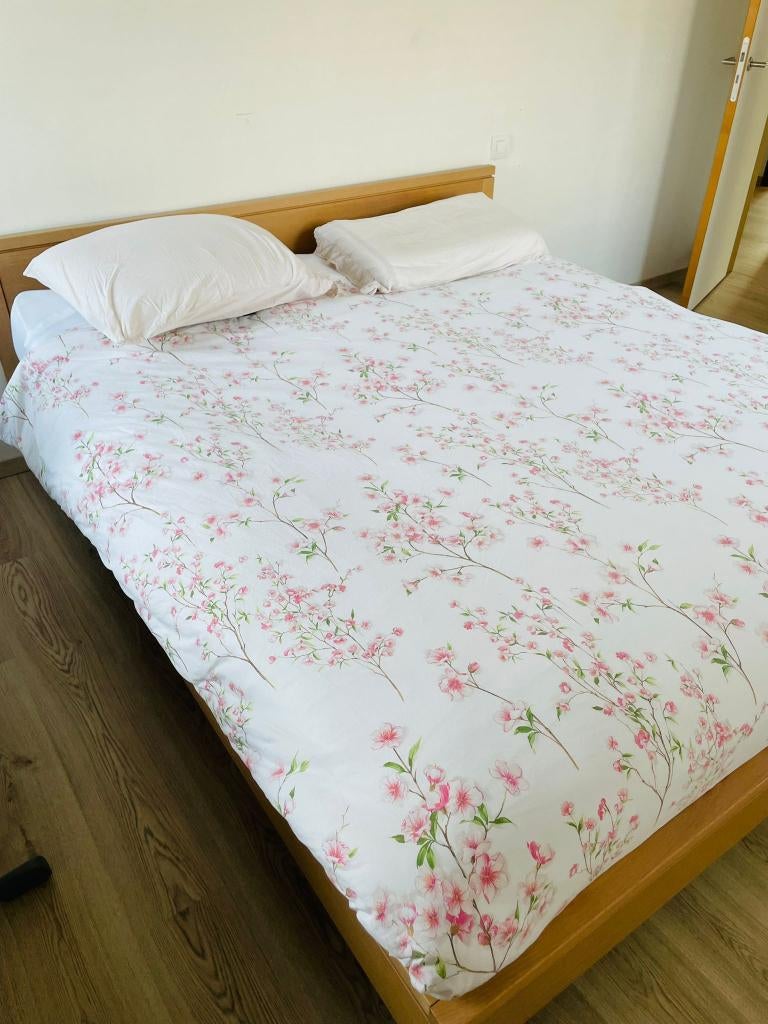 Tweepersoonsbed, Huis en Inrichting, Slaapkamer | Bedden, Gebruikt, Tweepersoons, 180 cm, 210 cm, Hout, Bruin, Verstelbaar, Ophalen