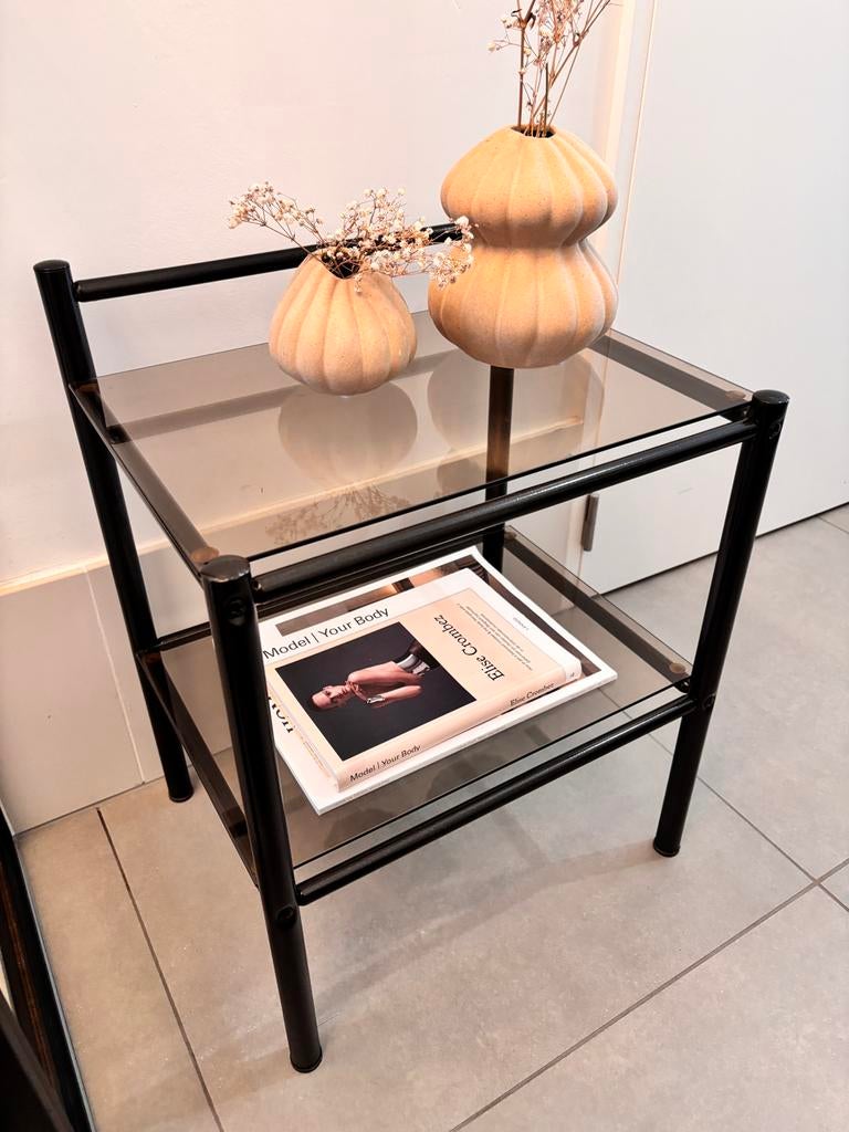 Table d'appoint noire avec verre — 2 niveaux, Enlèvement, Comme neuf, Verre