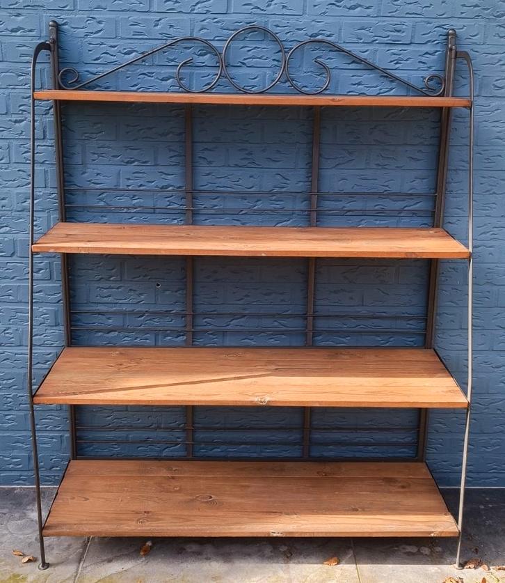 Smeedijzeren rek met houten legplanken, Antiek en Kunst, Curiosa en Brocante, Ophalen