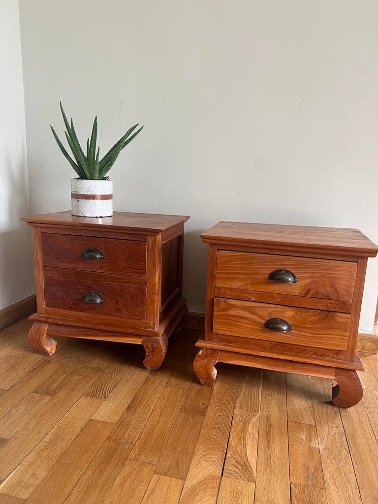 Indonesian Teak Night Stands, Huis en Inrichting, Ophalen, Zo goed als nieuw
