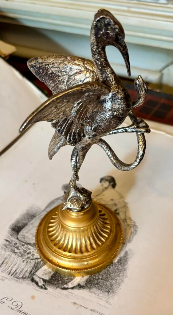 Reiger in verzilverd brons, Ophalen of Verzenden, Brons