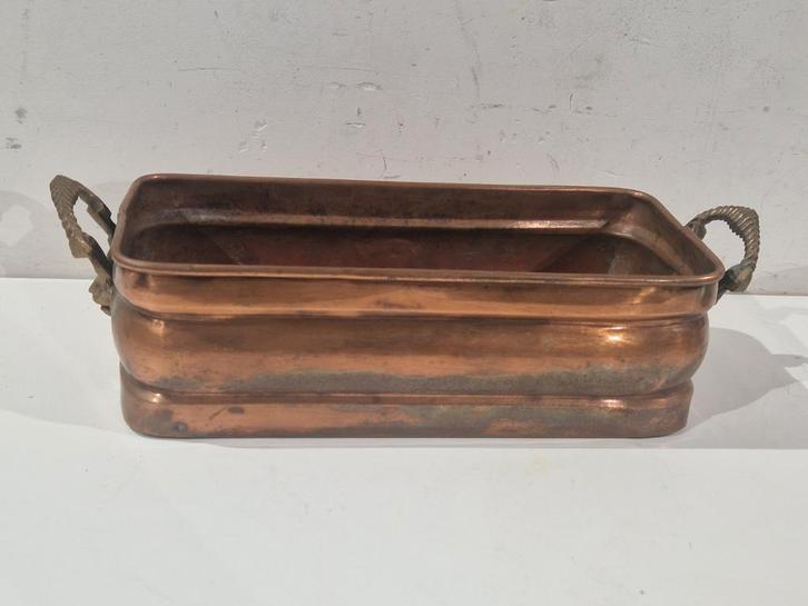 Koperen art deco antieke bloembak met houder in leeuwkop, Tuin en Terras, Bloembakken en Plantenbakken, Zo goed als nieuw, Binnen