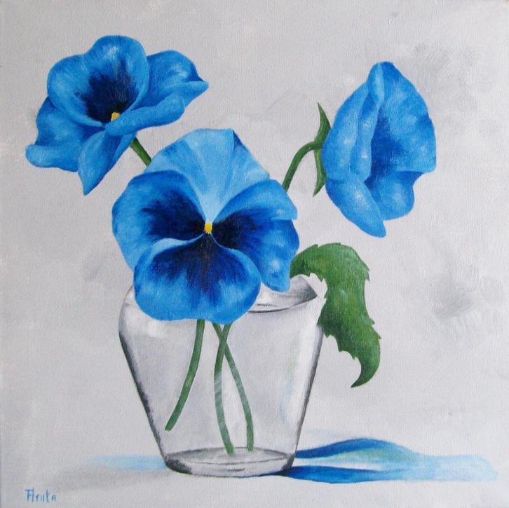 Schilderij, bloemen, Maison & Meubles, Accessoires pour la Maison | Peintures, Dessins & Photos, Neuf, Peinture, Moins de 50 cm