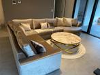 U-bank in beige/champagne fluweel, Huis en Inrichting, Ophalen, Zo goed als nieuw