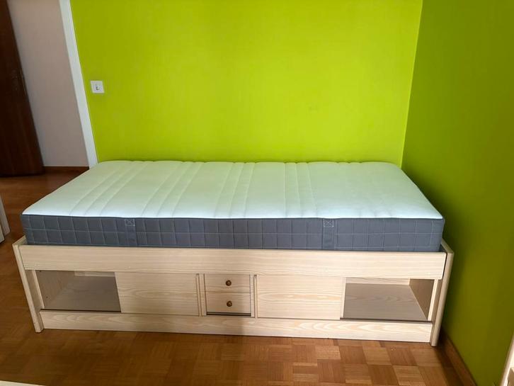 Eenpersoonsbed met opslagruimte en kasten, Huis en Inrichting, Slaapkamer | Bedden, Gebruikt, Ophalen