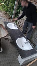 Dubbele wasbak met granieten werkblad, Huis en Inrichting, Ophalen, Gebruikt, 150 tot 200 cm, Wasbak of Wastafel