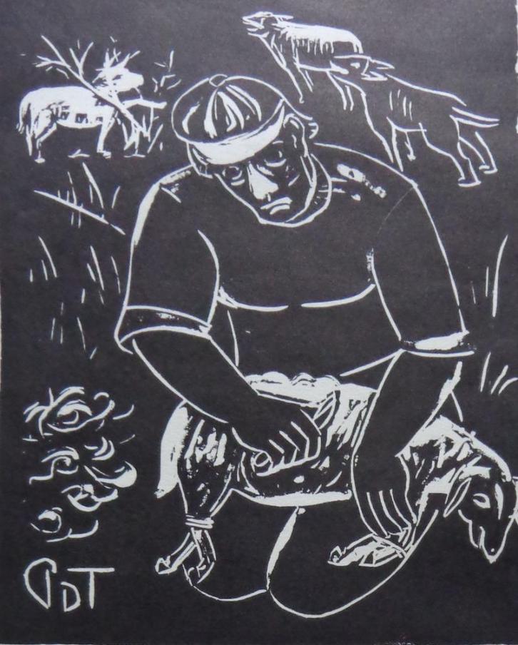 PROSPER DE TROYER / BOZE HERDER / ZW-W LINOSNEDE / 36x31cm, Antiek en Kunst, Kunst | Litho's en Zeefdrukken, Ophalen of Verzenden