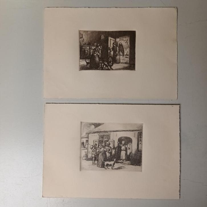 Jacob Smits (1855-1928) - Koppel etsen getiteld - Maria bood, Antiek en Kunst, Kunst | Etsen en Gravures, Ophalen of Verzenden