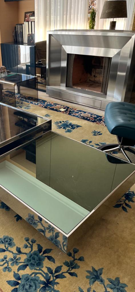 Table basse carré Willy Rizzo miroir vintage italien 1970, Antiek en Kunst, Antiek | Meubels | Tafels, Ophalen