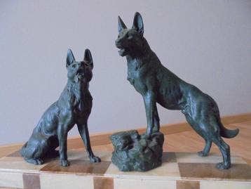 Antiek Art Deco beeld honden in brons 17 kg + Stempel beschikbaar voor biedingen