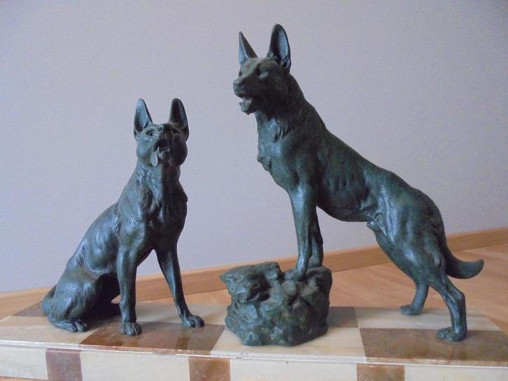 Antiek Art Deco beeld honden in brons 17 kg + Stempel, Antiek en Kunst, Kunst | Beelden en Houtsnijwerken, Ophalen of Verzenden