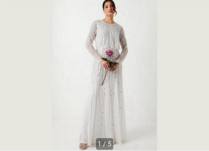 Coast Trouwjurk XS ivory-zilver lange mouwen Nieuw modern!, Kleding | Dames, Trouwkleding en Trouwaccessoires, Nieuw, Trouwjurk