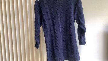 Pull bleu foncé très long avec motif. 38/40, Enlèvement ou Envoi, Porté, Taille 38/40 (M), Bleu