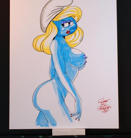 Smurfs Smurfette 1 artists Key & Chy - signed pencil/marker, Antiquités & Art, Art | Dessins & Photographie, Envoi