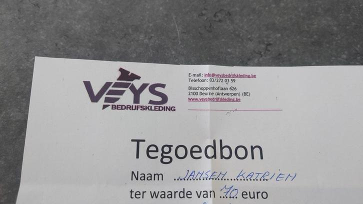 Tegoedbon Veys bedrijfskledij, Tickets en Kaartjes, Kortingen en Cadeaubonnen