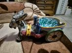 Vintage Italy handgeschilderde rijkkleurige bloempot ezel, Antiek en Kunst, Antiek | Keramiek en Aardewerk, Ophalen of Verzenden