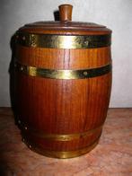 Vintage houten tabakspot tonvorm 17,5cm., Antiek en Kunst, Ophalen