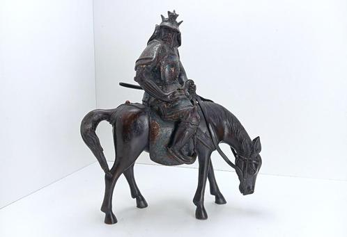 antiek brons beeld met cloisonné ruiter met paard, Antiek en Kunst, Antiek | Brons en Koper, Brons, Ophalen of Verzenden