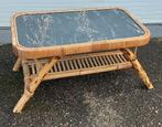 Vintage bamboo salontafel met marmerlook top, Ophalen of Verzenden