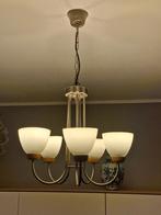 CHANDELIER 5 takken - Metaal en hout, Ophalen, Zo goed als nieuw, Glas, Moderne