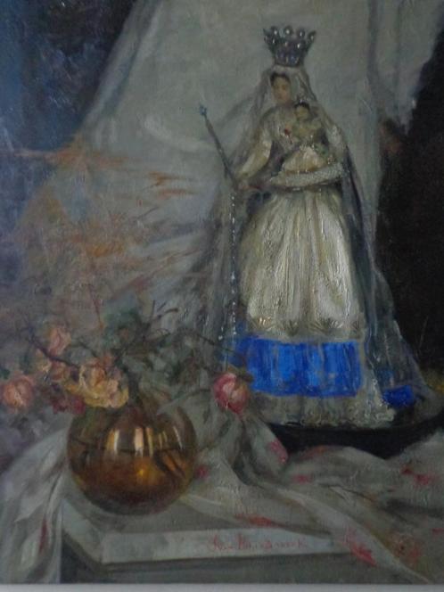 Mooi schilderij Jan Van Puyenbroeck Stilleven met Mariabeeld, Antiek en Kunst, Kunst | Schilderijen | Modern, Ophalen