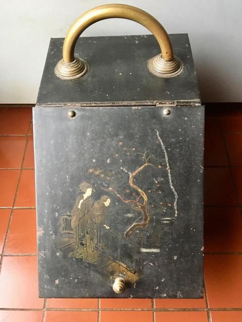 Regency, 19de eeuwse Engelse, Chinoiserie kolen box, Antiek en Kunst, Antiek | Tin, Ophalen