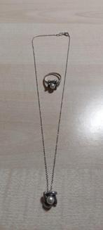 Halsketting, hanger en ring van 925 zilver bezet met parel, Handtassen en Accessoires, Kettingen, Ophalen of Verzenden, Zo goed als nieuw