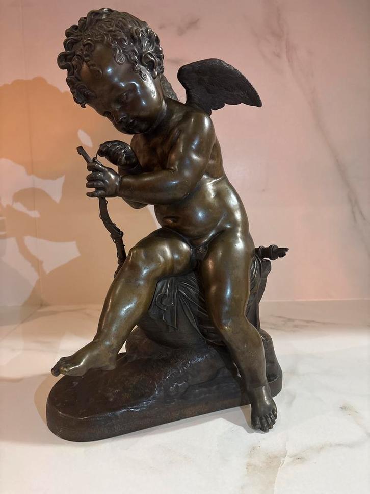 Prachtig en zwaar bronzen engel-beeld, gesigneerd H. Luppens, Antiek en Kunst, Antiek | Brons en Koper, Brons, Ophalen