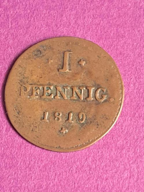 1819 Duitsland Hessen-Darmstadt 1 pfennig, Postzegels en Munten, Munten | Europa | Niet-Euromunten, Losse munt, Duitsland, Verzenden