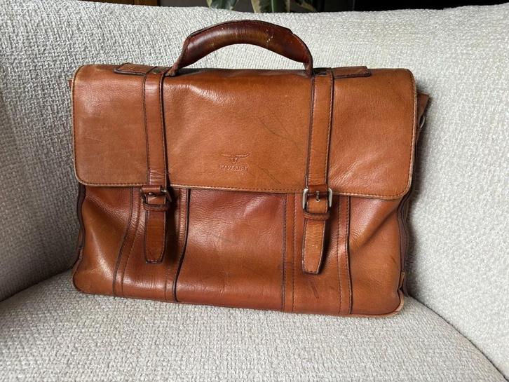 Maverick lederen boekentas met laptopvak, Handtassen en Accessoires, Tassen | Schooltassen, Gebruikt, Aktetas of Boekentas, Leer