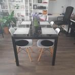 zwarte tafel met 4 witte stoelen, Métal, 100 à 150 cm, Rectangulaire, Modern