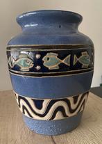 Geëmailleerde blauwe terracotta vaas - Mediterraan patroon, Ophalen of Verzenden