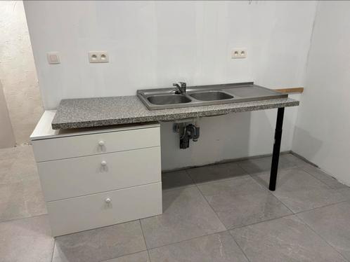 Plan de travail, meuble bas 3 tiroirs, évier en inox, Huis en Inrichting, Keuken | Keukenelementen, Zo goed als nieuw, Wit, Grijs
