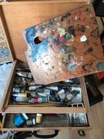 Pupitre de peintre avec palette en bois et divers matériel, Gebruikt