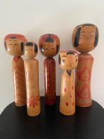 Set van 5 vintage Kokeshi, Antiek en Kunst, Kunst | Beelden en Houtsnijwerken, Ophalen of Verzenden