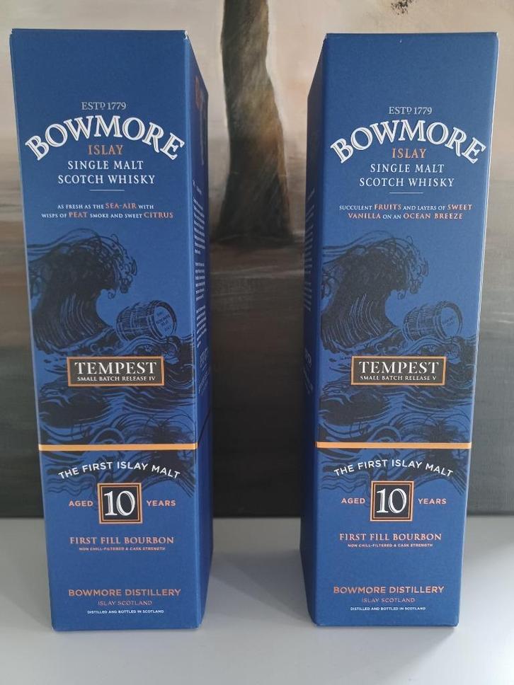 Whisky: Bowmore tempest batch 4 + batch 5, Verzamelen, Wijnen, Vol, Ophalen of Verzenden