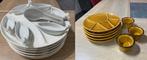 6 witte en 6 bruine fondue/hapjes borden met kommetjes, Huis en Inrichting, Ophalen, Gebruikt, Bord(en)