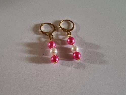 Oorbellen „Sweet Raspberry”, Handtassen en Accessoires, Oorbellen, Nieuw, Hangers, Goud, Roze, Ophalen of Verzenden