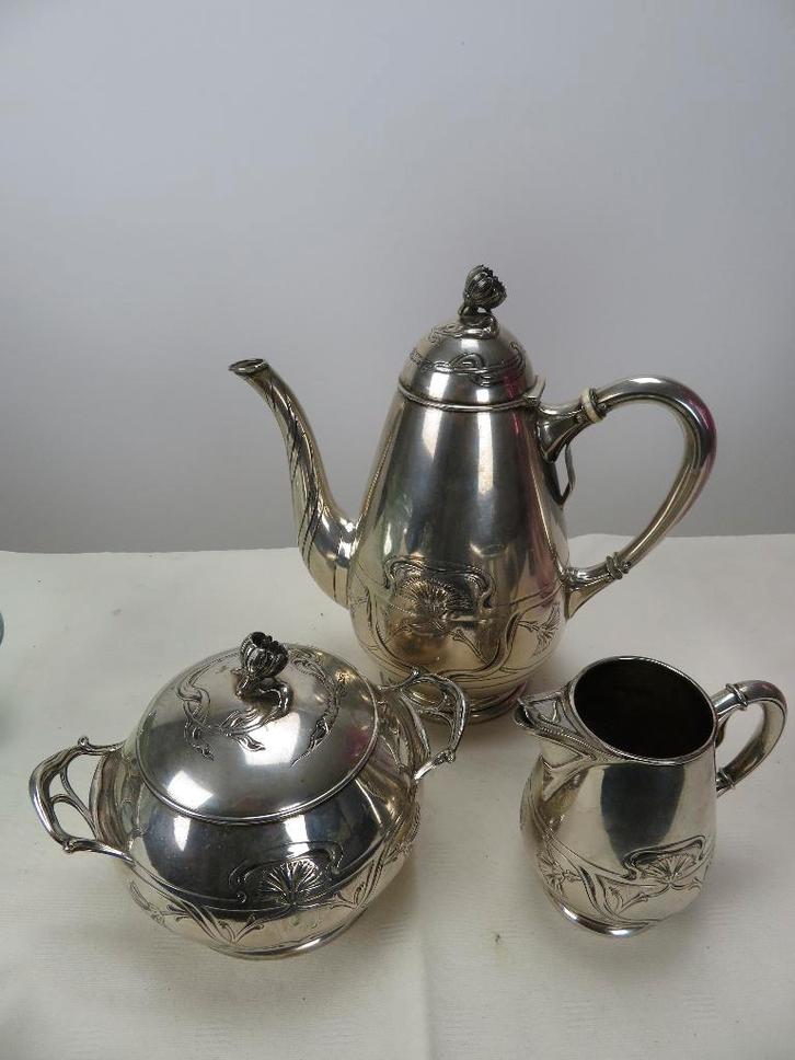 Zilveren (800/1000) koffieservies, Arnold Kunne, Art Nouveau, Antiek en Kunst, Antiek | Zilver en Goud, Zilver, Ophalen