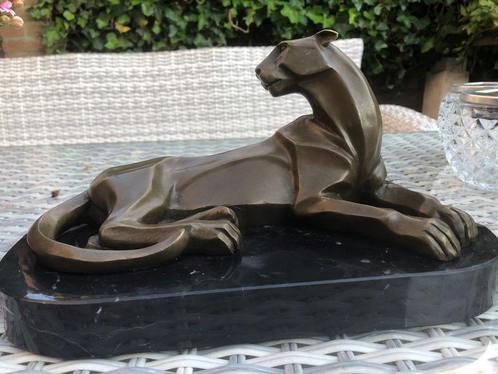 bronzen abstracte panter op marmer, Antiek en Kunst, Kunst | Beelden en Houtsnijwerken, Ophalen of Verzenden