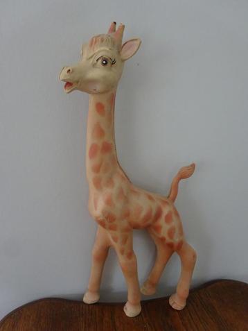 Vintage rubber toy piepfiguur grote giraf 43 cm