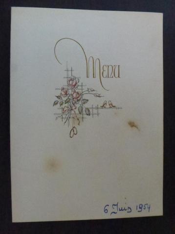 ancien double menu manuscrit 1954, Envoi