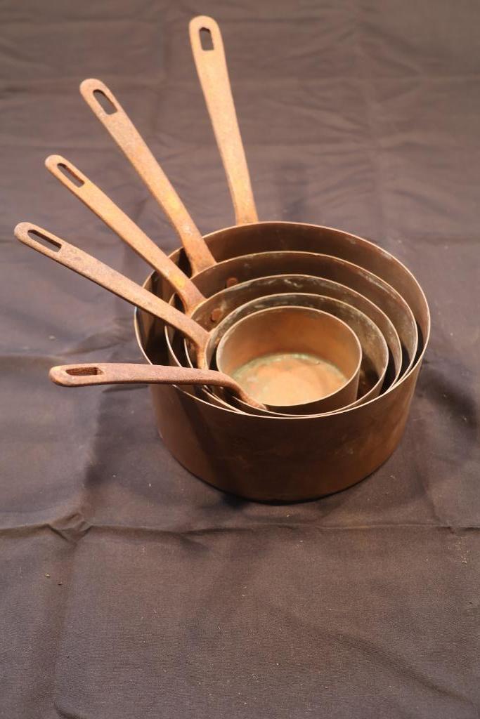 Poêlons anciens en cuivre (lot de 5 pièces), Antiek en Kunst, Antiek | Brons en Koper, Koper, Ophalen of Verzenden