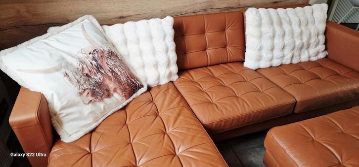 canapé d'angle IKEA LANDSKRONA en cuir brun doré grainé, Huis en Inrichting, Zetels | Complete zithoeken, Zo goed als nieuw, Leer